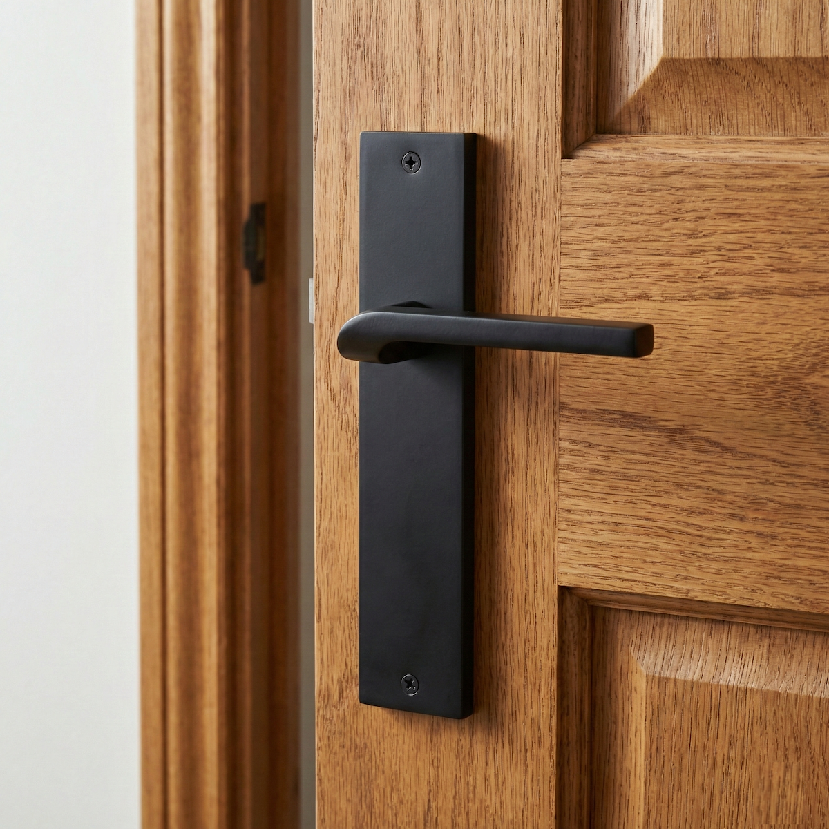 Manilla modelo 559 con placa rectangular de zamak acabado negro para puertas