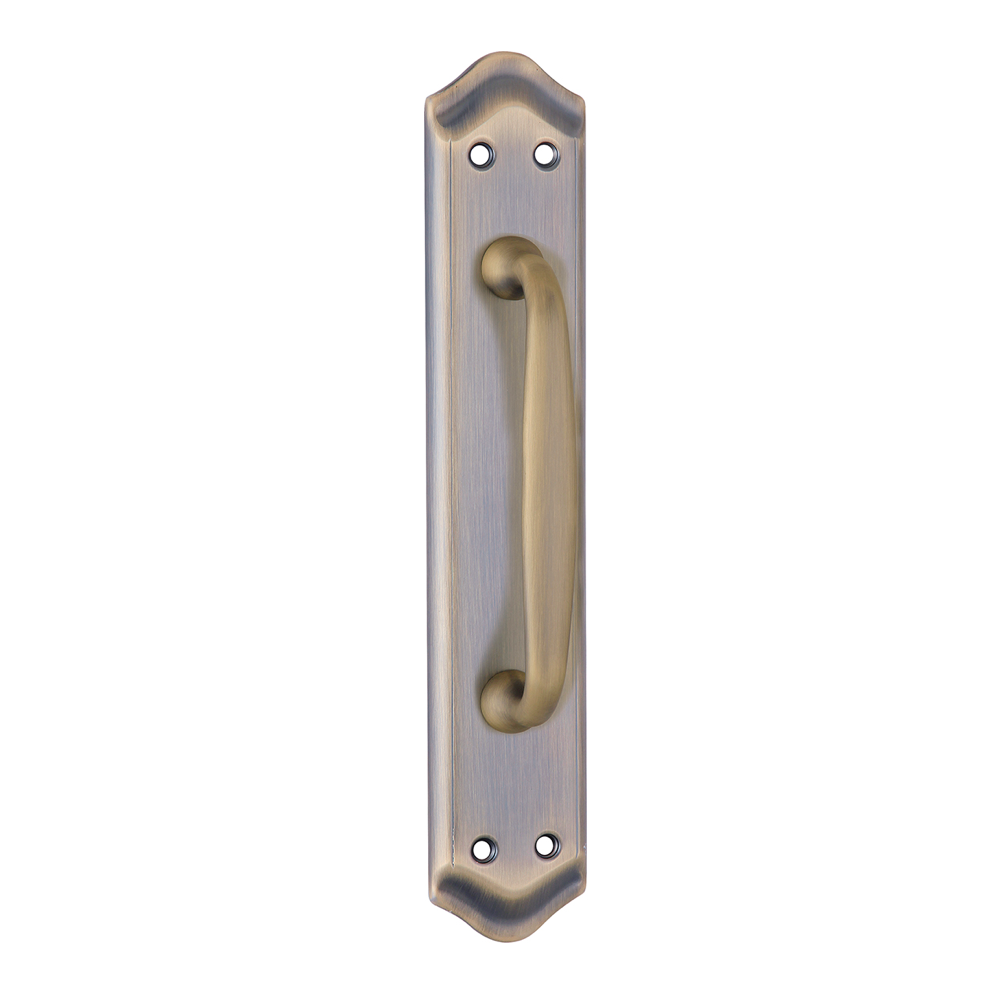 Manillón con Placa curva en acabado cuero, para puertas, modelo 884