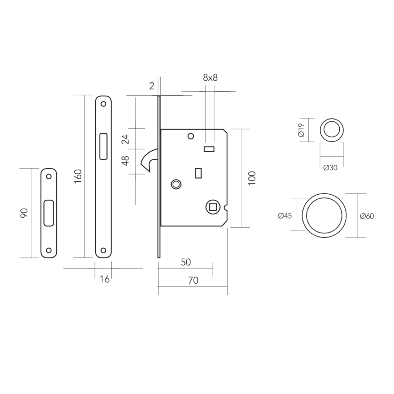 Kit para puerta corredera con cilindro en acabado níquel satinado