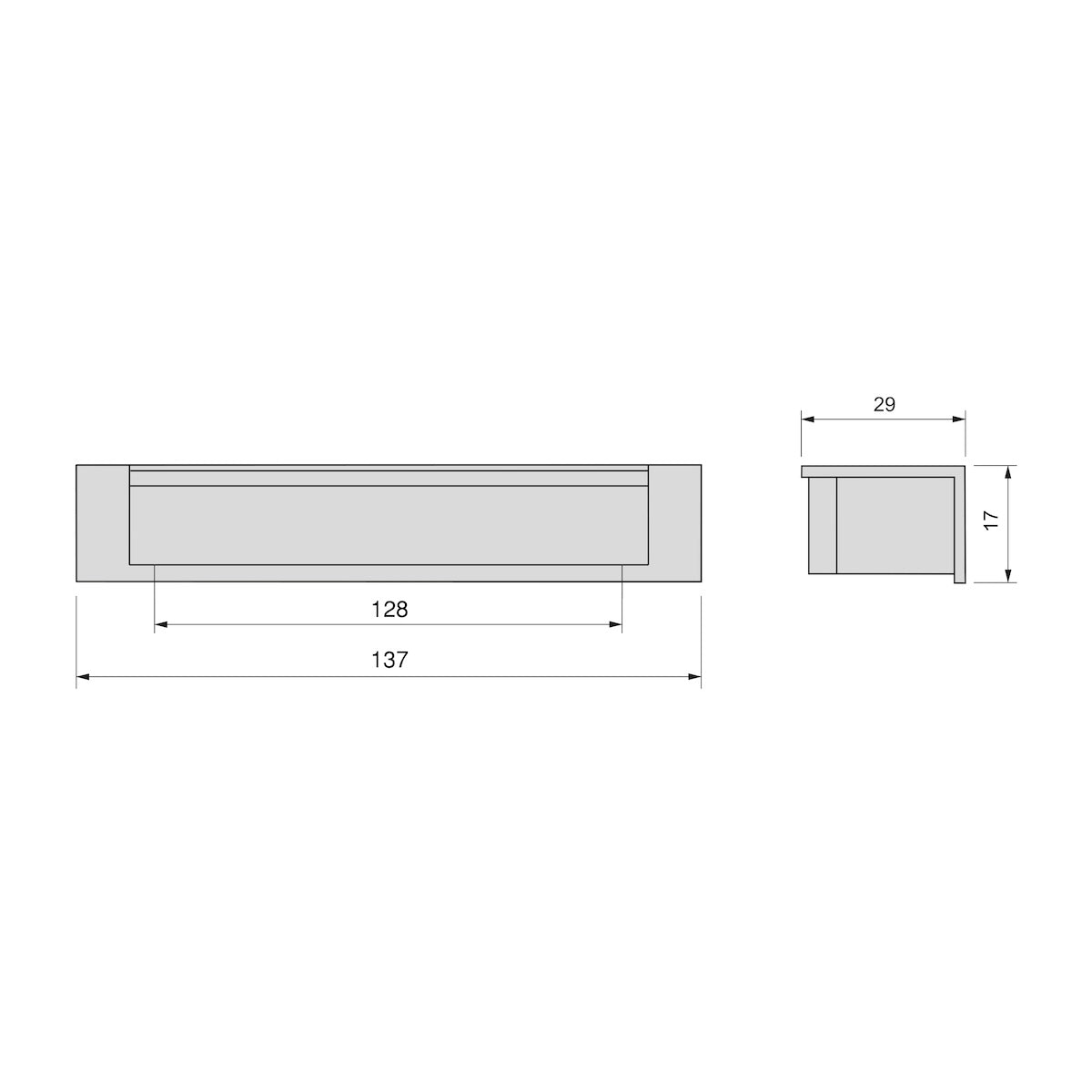 Tirador Modena 128mm entre ejes de embutir para muebles y armarios