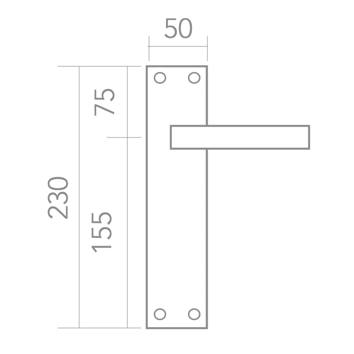 Manilla modelo '710' de zamak con placa rectangular acabado negro para puertas