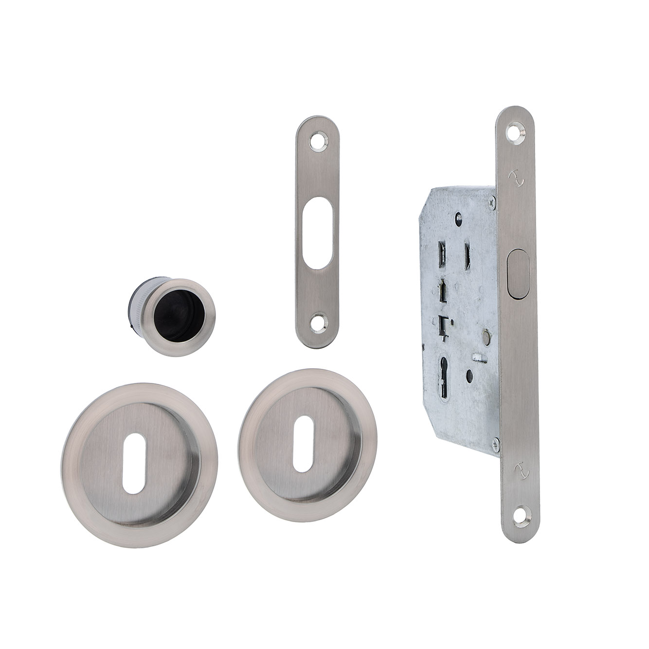 Kit para puerta corredera en acabado níquel satinado con 2 llaves borja incluidas