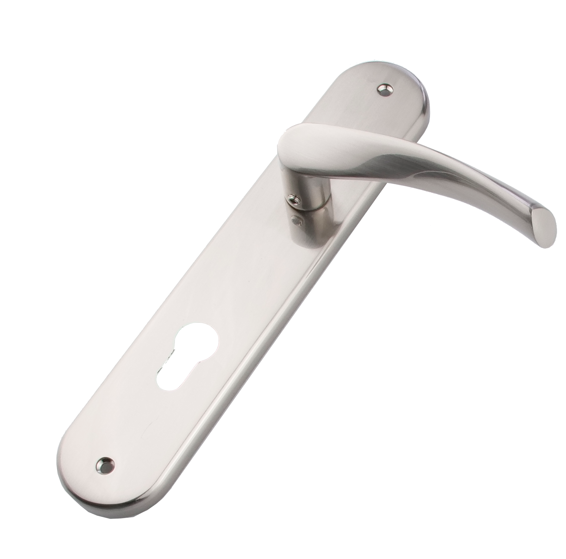 Manilla modelo '130' ola con placa ovalada de zamak para puertas en acabado níquel satinado