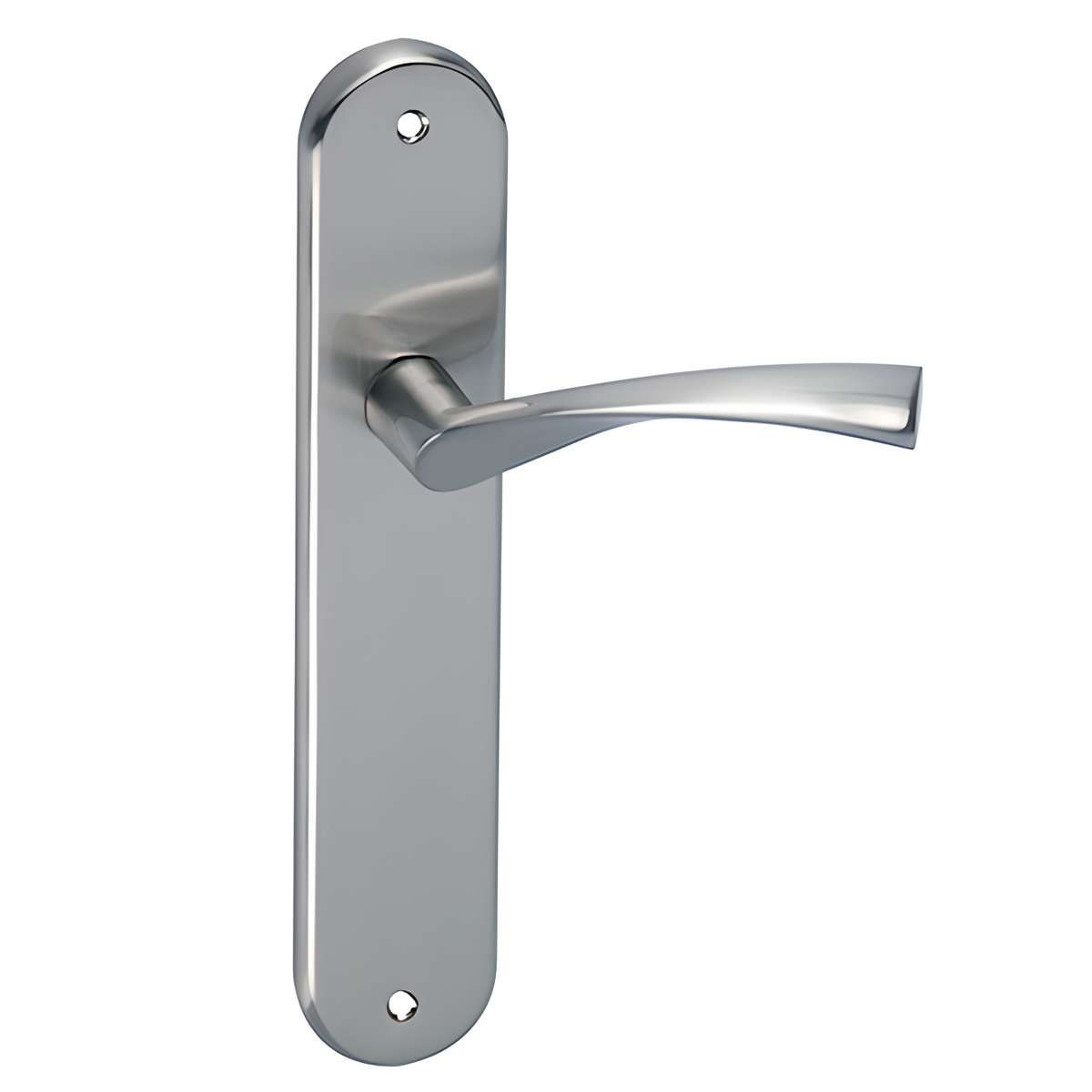 Manilla modelo '130A' ola con placa ovalada de zamak para puertas en acabado níquel satinado