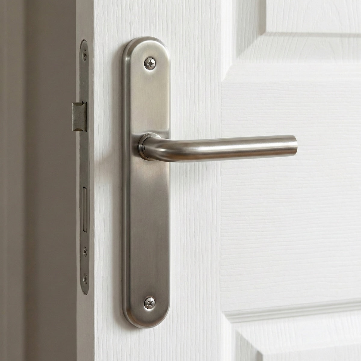 Manilla con placa ovalada acabado níquel satinado para puertas modelo '6431'