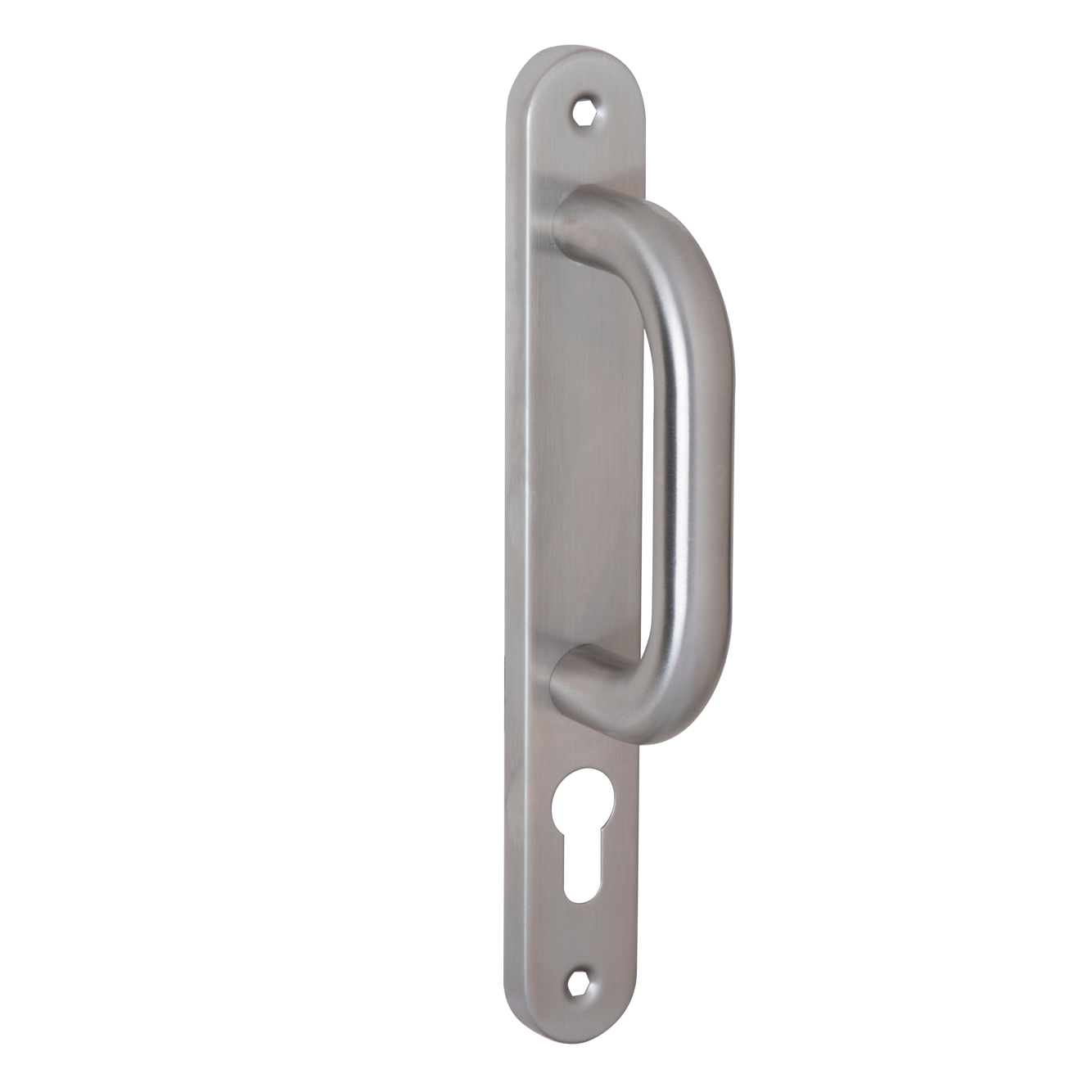 Manillón modelo 604 con bocallave y placa estrecha de acero inoxidable para puertas de entrada