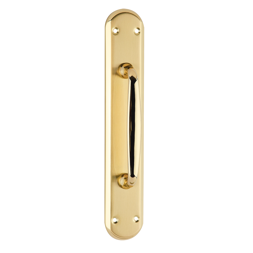 Manillón con placa ovalada en acabado dorado satinado modelo 890 para puertas