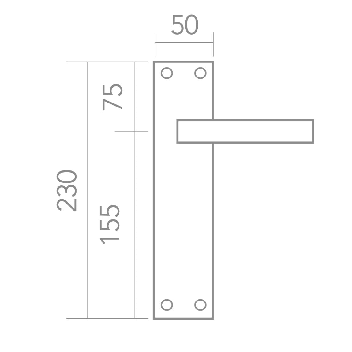 Manilla modelo '710' de zamak con placa rectangular acabado grafito para puertas