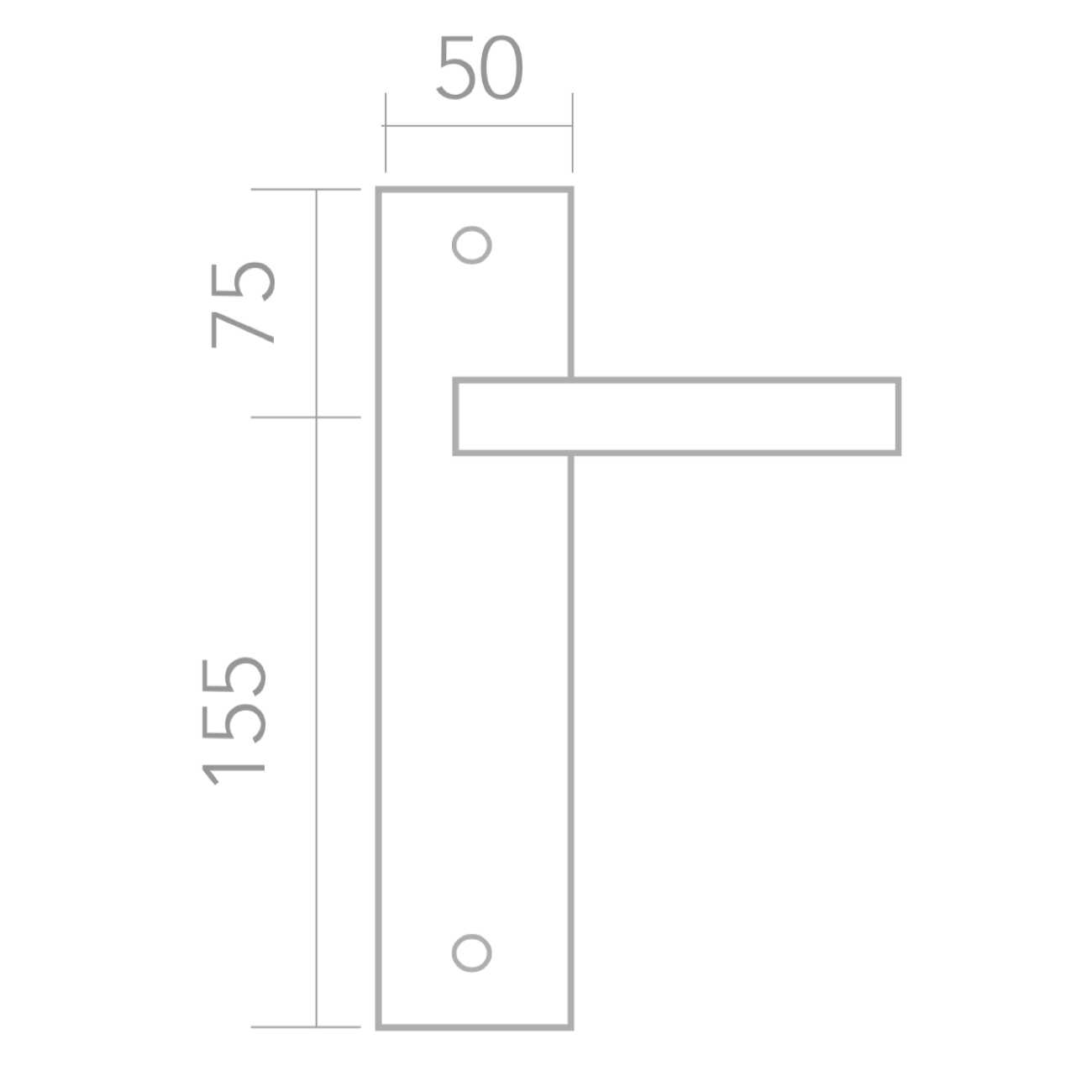 Manilla modelo '220' de zamak con placa rectangular acabado grafito para puertas