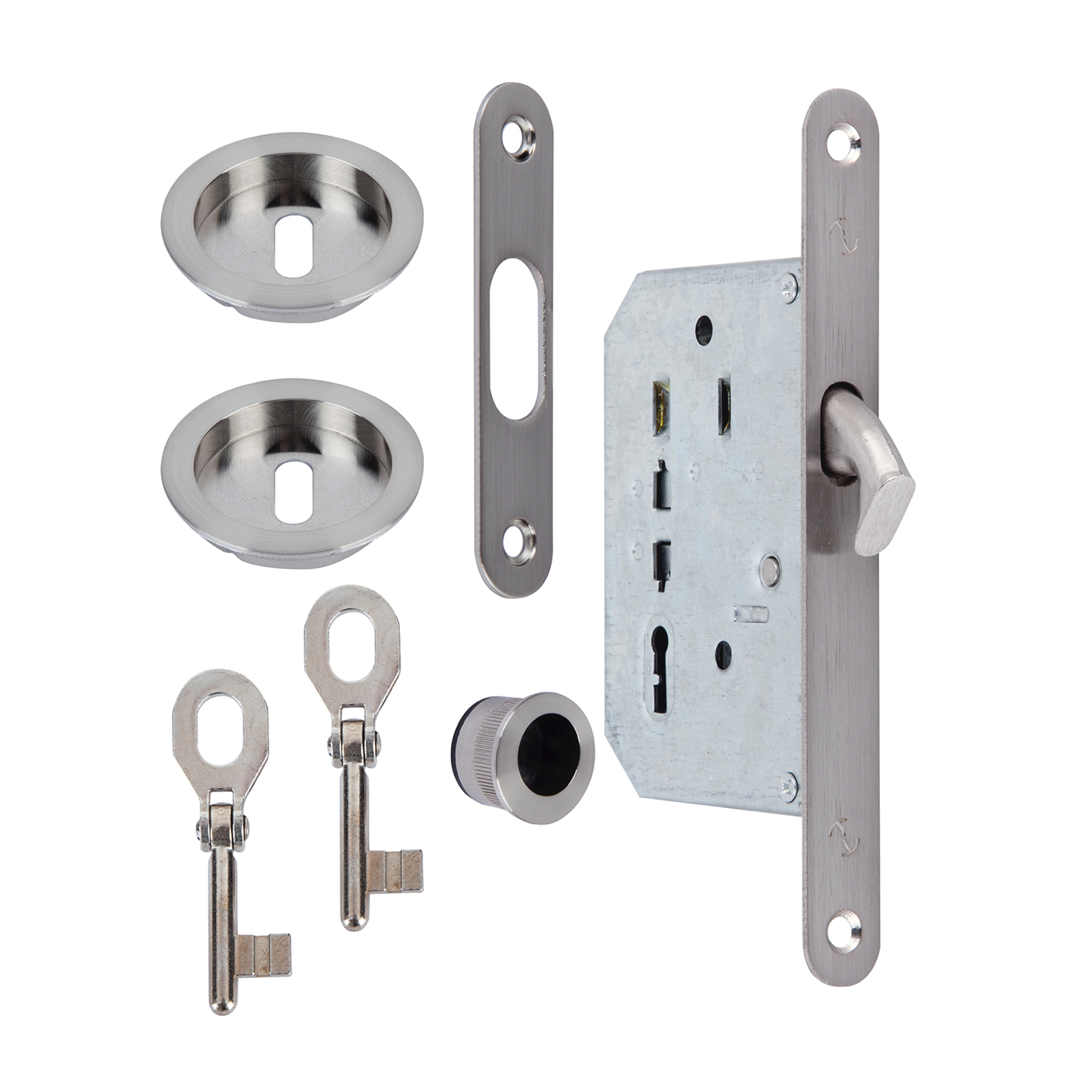 Kit para puerta corredera en acabado níquel satinado con 2 llaves borja incluidas