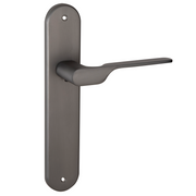 Manilla modelo '640' con placa oval para puertas de zamak en acabado grafito con asa moderna