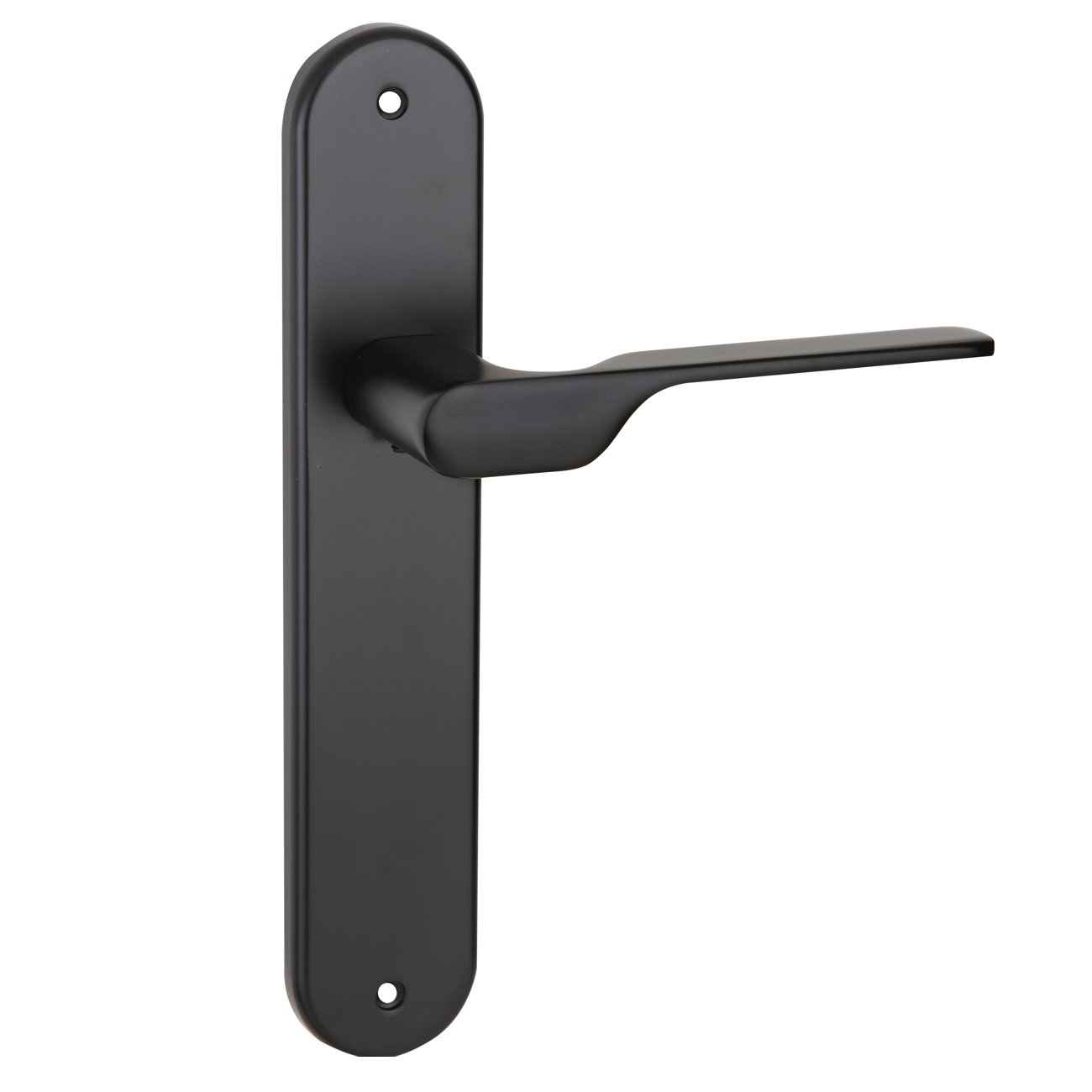 Manilla modelo '640' con placa oval para puertas de zamak en acabado negro con asa moderna