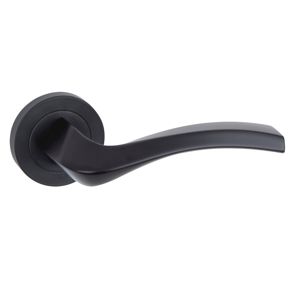 Manilla de aluminio modelo 1027 con roseta redonda en acabado negro para puertas