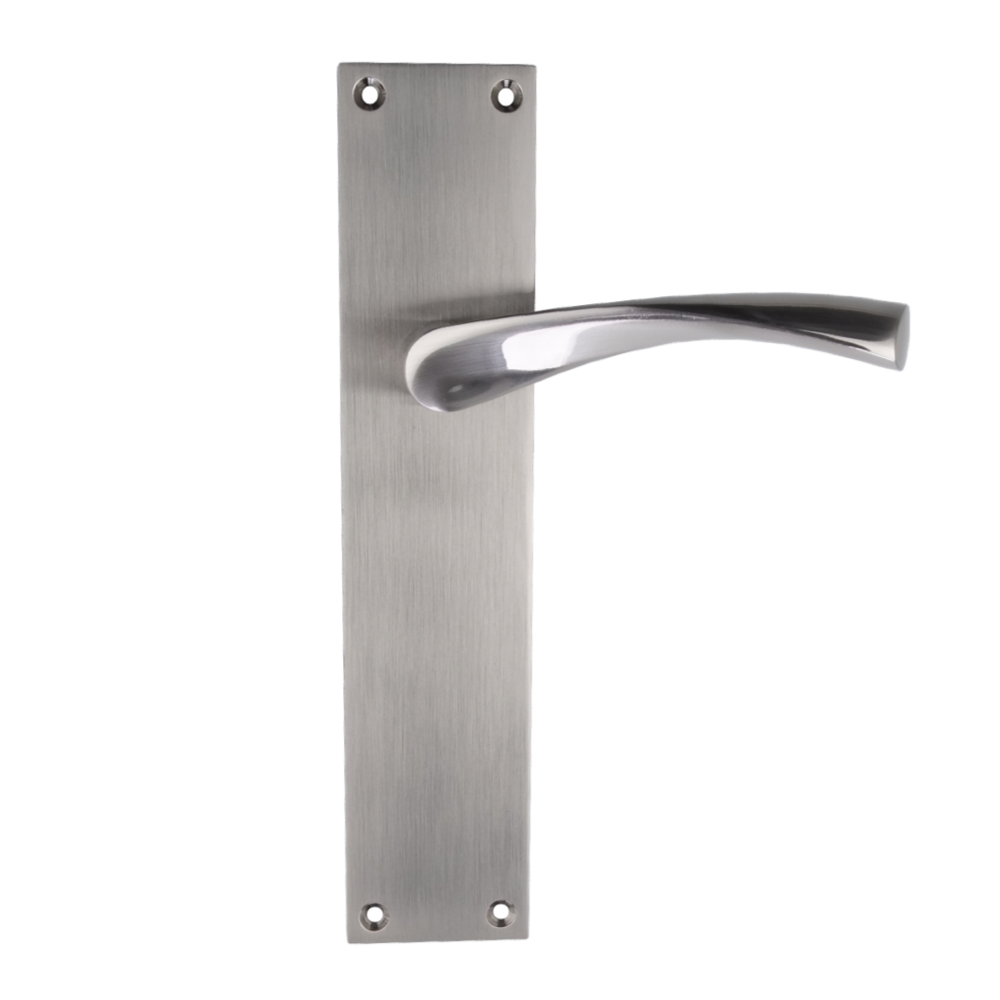 Manilla ola con placa rectangular de aluminio para puertas en acabado níquel satinado modelo '130A'