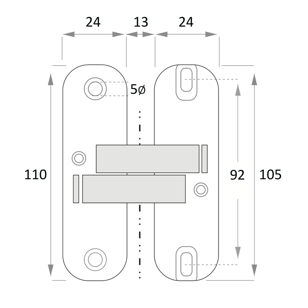 Bisagra oculta invisible en níquel satinado ajustable en 3 ejes para puertas