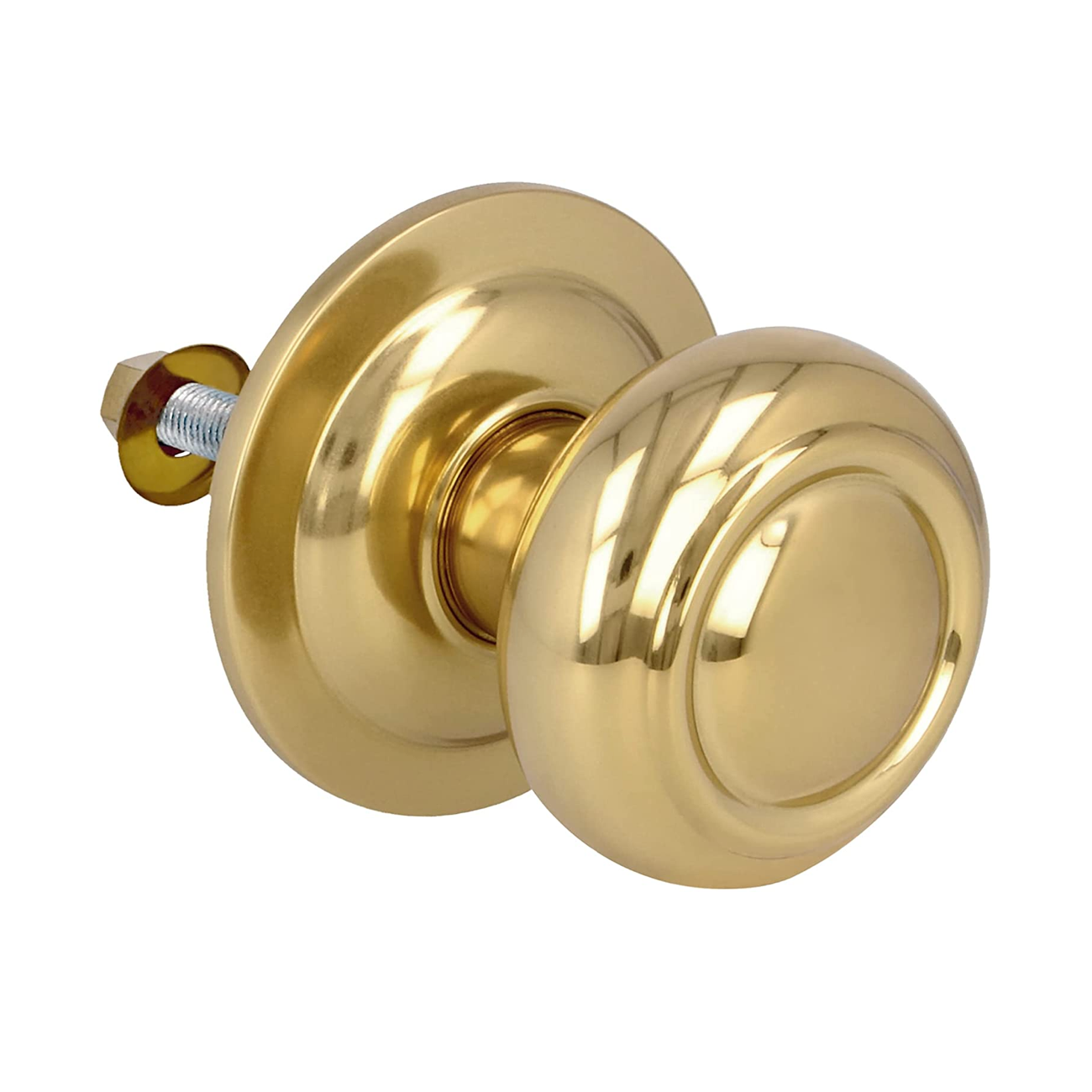 Pomo de PVD forma de seta con aros en acabado dorado brillo para puertas de entrada